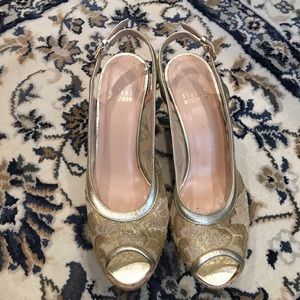 Stuart Weitzman Gold Lace Heels